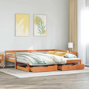 viaszbarna tömör fenyőfa kihúzható kanapéágy fiókkal 80x200cm