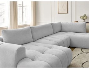 Világosszürke kinyitható-tárolóhelyes sarokkanapé (jobb oldali-U alakú) Fuji – Bobochic Paris