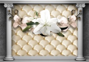 Fotótapéta Liliomok és orchideák Arany virágok Oszlopok Elegancia 200x140 +ragasztó
