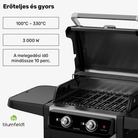 Blumfeldt ElectricPro elektromos grill, Nagy teljesítményű, Összecsukható oldalasztalok, Beépített hőmérő