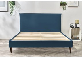 Kék kárpitozott franciaágy ágyráccsal 160x200 cm Sary – Bobochic Paris