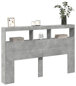 betonszürke áthidalószekrény LED-világítással 160 x 17 x 102 cm