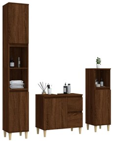 3 részes barna tölgy színű szerelt fa fürdőszobaszekrény-szett