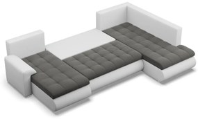 Tokio U sarokkanapé, 3 ágyneműtartóval, bársony + műbőr, jobboldali, szürke - fehér