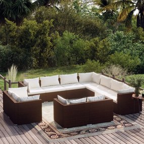 11 részes barna polyrattan kerti bútorszett párnákkal