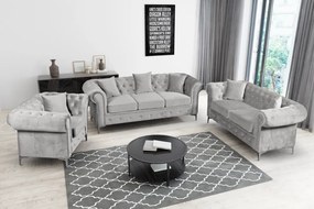 Kinyitható luxus 3-as ülés, világosszürke Velvet szövet, ROMANO