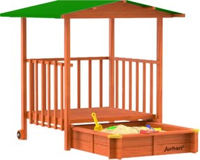 SUNNY verandás homokozó, 130x130x143cm, barna/zöld Jurhan