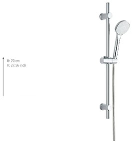 Ezüstszínű rozsdamentes acél zuhanyszett kézi tussal-tolható tartóval 70 cm Uno – Allstar