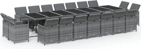 vidaXL 19 részes szürke polyrattan kerti étkezőgarnitúra párnákkal