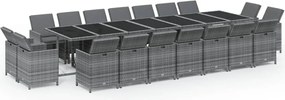 vidaXL 19 részes szürke polyrattan kerti étkezőgarnitúra párnákkal