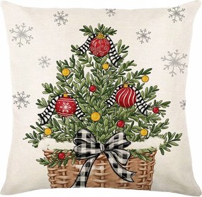Dekoratív Karácsonyi párnahuzatKosár Karácsonyfa masni 45x45