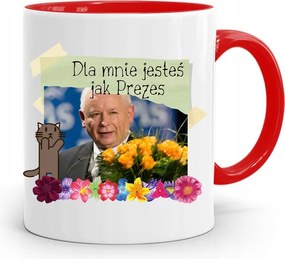 Piros Vicces Bögre Jaroslaw Kaczynski fényképes nyomattal