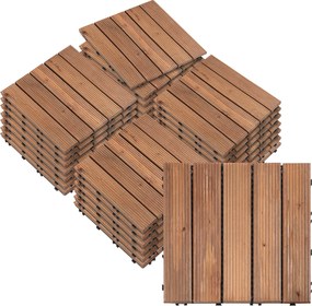 Outsunny Kültéri Fa Kerti Padló Csempe, 27 Darabos Készlet, 2,5m², Összekapcsolható Szerelés, 30x30cm, Barna | Aosom