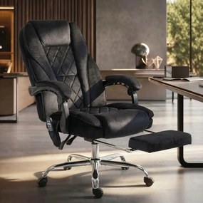 Ergonomikus irodai szék masszázsfunkcióval, lábtartóval, forgóval, görgőkkel, fekete