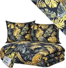 Ifjúsági ágyneműhuzat 140x200 Pamut Cipzáras szett Monstera Fekete Lengyel