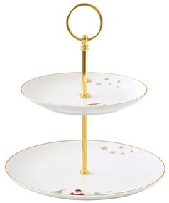 Karácsonyi Porcelán süteményes állvány 2 emeletes 16/21 cm díszdobozban Let it Snow
