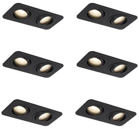 6 darabos, lekerekített, süllyesztett spotlámpa szett, fekete GU10 50mm, forgatható és dönthető, IP44 2-lámpás - Alberto