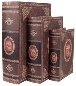 Szarvasos könyv alakú fa tároló doboz szett 3 részes