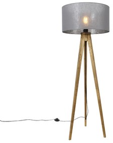 Rusztikus állólámpa vintage fa sötétszürke árnyékolóval 50 cm - Tripod Classic