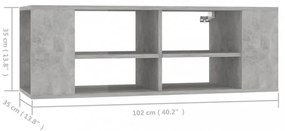 betonszürke szerelt fa falra szerelhető TV-szekrény 102x35x35cm
