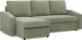 Zeus sarokkanapé, 2 ágyneműtartóval, döntött kartámasz, kordbársony, univerzális oldal, bonell töltet, zöld