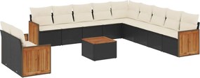 vidaXL 12 részes fekete polyrattan kerti ülőgarnitúra párnákkal