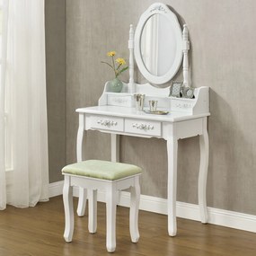 Fehér színű "Mira" fésülködő asztalka tükörrel és székkel