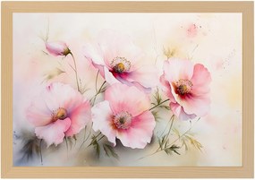 Poszter Keret Fa Akvarell Természet Rózsaszín Mezei Virágok Pipacsok 60x40