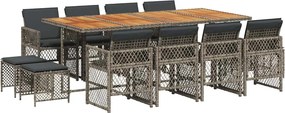 vidaXL 13 részes szürke polyrattan kerti ülőgarnitúra párnákkal