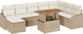 vidaXL Kerti Kanapé Szett tárolóval 9 pcs Bézs Poli rattan