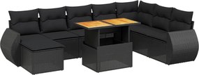 vidaXL 9 részes fekete polyrattan kerti ülőgarnitúra párnákkal