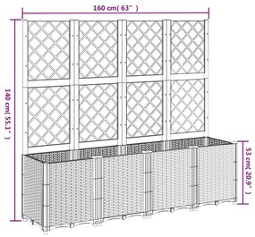 vidaXL világosszürke PP rácsos kerti ültetőláda 160 x 40 x 140 cm