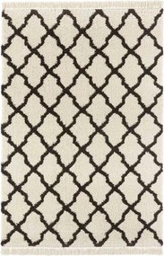 Krémszürke vastag shaggy szőnyeg nappaliba,marokkói mintás 120x170 cm