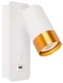 LED lámpa , oldalfali ,  GU10 foglalattal , arany, fehér , USB csatlakozóval , KLEMENS