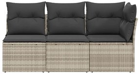 3 személyes világosszürke polyrattan kerti kanapé párnával