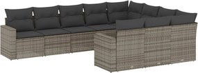 vidaXL 10 részes szürke polyrattan kerti ülőgarnitúra párnákkal