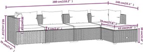 5 részes fekete polyrattan kerti ülőgarnitúra párnákkal