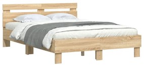 sonoma tölgy színű ágykeret fejtámlával és LED-del 135x190 cm