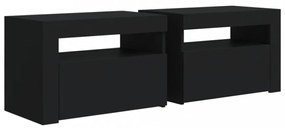 2 db fekete éjjeliszekrény LED-del 60 x 35 x 40 cm