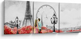 Kép - szerelmesek Párizsban (órával) (90x30 cm)