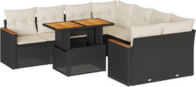 vidaXL 9 részes fekete polyrattan akácfa kerti ülőgarnitúra párnákkal