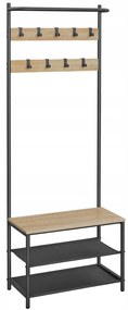 Fém előszobafal LOFT 180 cm, fekete/sanoma tölgy