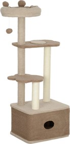 PawHut Macska Kaparófa 133 cm Magasságú Macska Torony Fészek Platformokkal, Lógó Gömbbel és Zsákfával Barna | Aosom