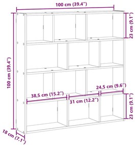antik fa színű szerelt fa fali kockapolc 12 rekeszes színű