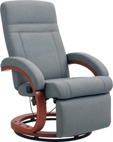 HOMCOM Dönthető Fotel TV Fotel Lábpihenővel, Fa Karfával, Forgatható Recliner Szék Állítható Háttámlával, Dönthető Fotel, Szövet, Szürke | Aosom