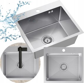 Acél Mosogató Egykamrás Konyhai Mosogató hosszú szifon Szűrő 6in1