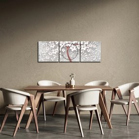 Kép - Egy fehér fa képe virágokkal, rózsaarany (órával) (90x30 cm)