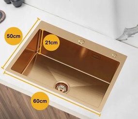 Erga HD, 1 kamrás acél mosogató 600x500x210 mm mosószer adagolóval, rózsaszín arany, ERG-MLS-HD6050Z