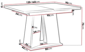 Széthúzható étkezőasztal 120 cm Jeremias (szürke + fekete) (4-6 fő részére). 1105343