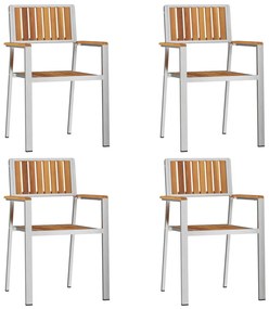5 darabos kert étkező szett tömör akácfa, kültéri étkező asztal 180x90x75 cm tömör akácfából, rakásolható kert székek 4 db tömör akácfa és fém